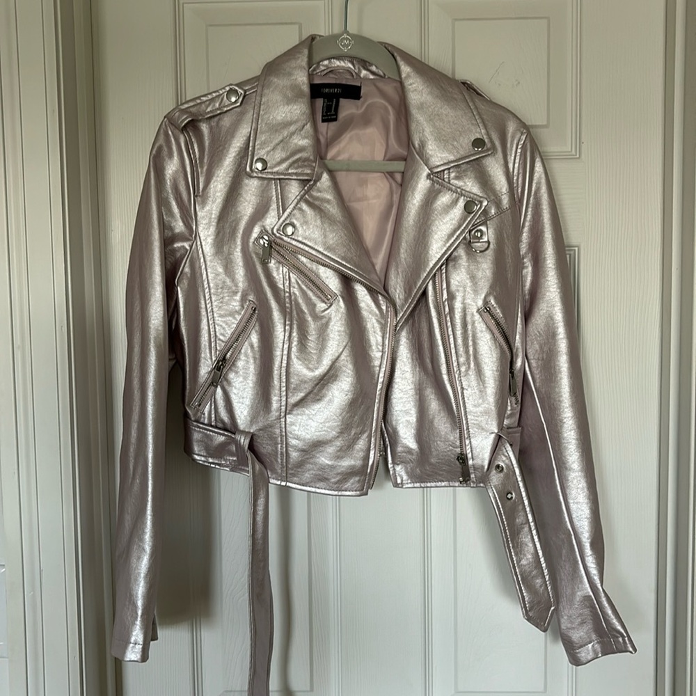 Pink Metallic Leather Jacket